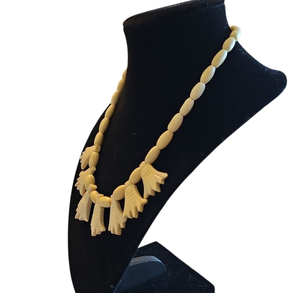 Vintage (80s) Egyptian Carved Bone Lotus Flower Necklace - Picture 2 of 5